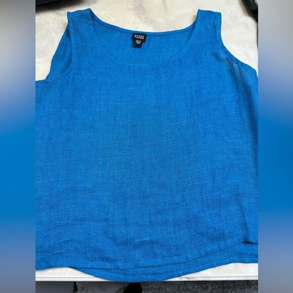Eileen Fisher Linen Blue Wrap Skirt Tank Set Large - Picture 6 of 9